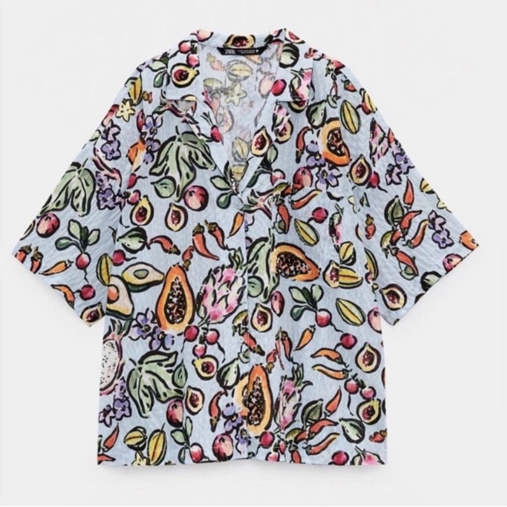 Not for sale ZARA Blue Fruit Print Oversized Shirt Size XL (A24) - Picture 5 of 9